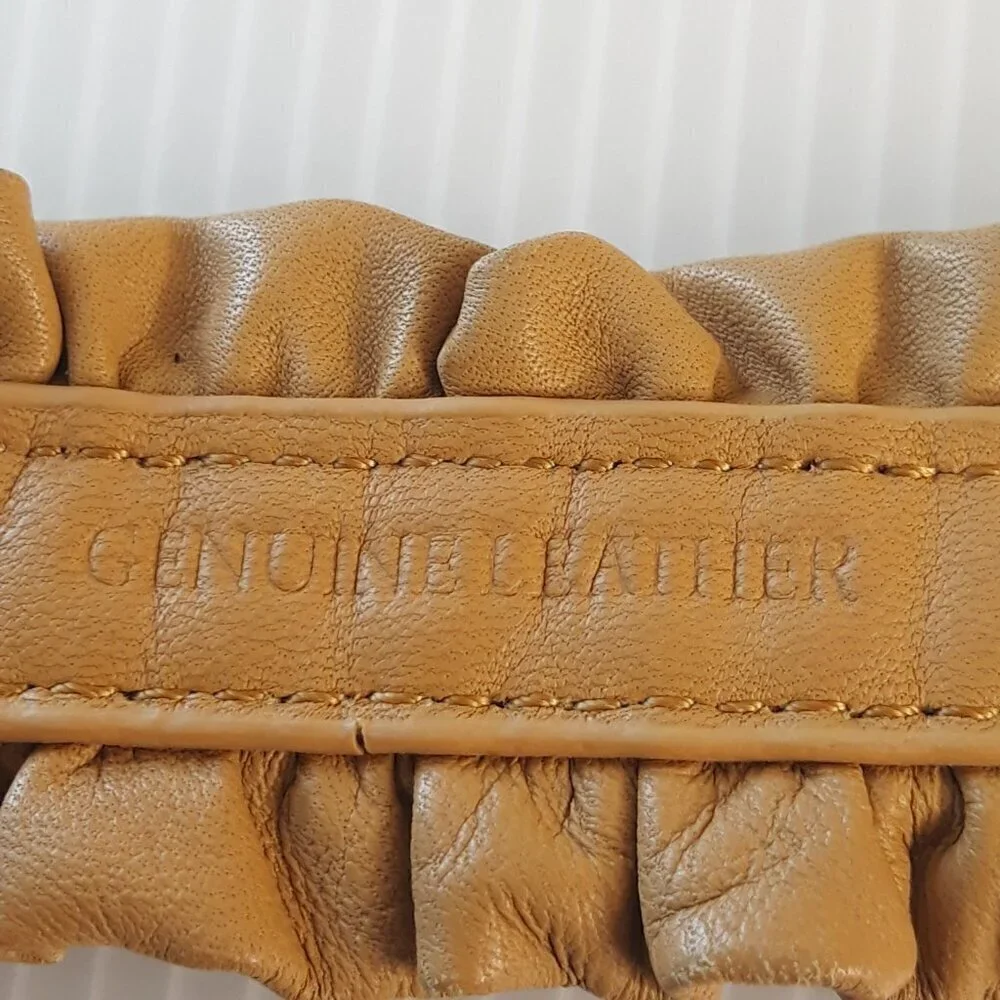 Coldwater Creek Leather Mustard Yellow Ruffle Belt XL Boho Festival Coquette